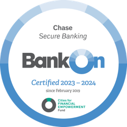 Sello de Certificación BankOn de Chase Secure Banking