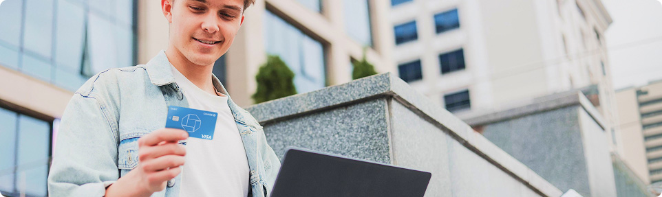 A student uses his Chase debit card to make a purchase online